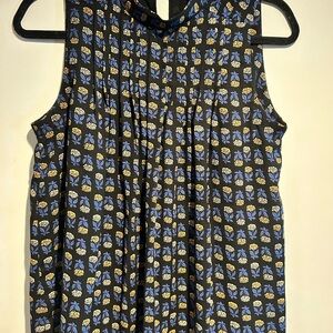 Ann Taylor Black Tank with Blue and Gold Floral Design